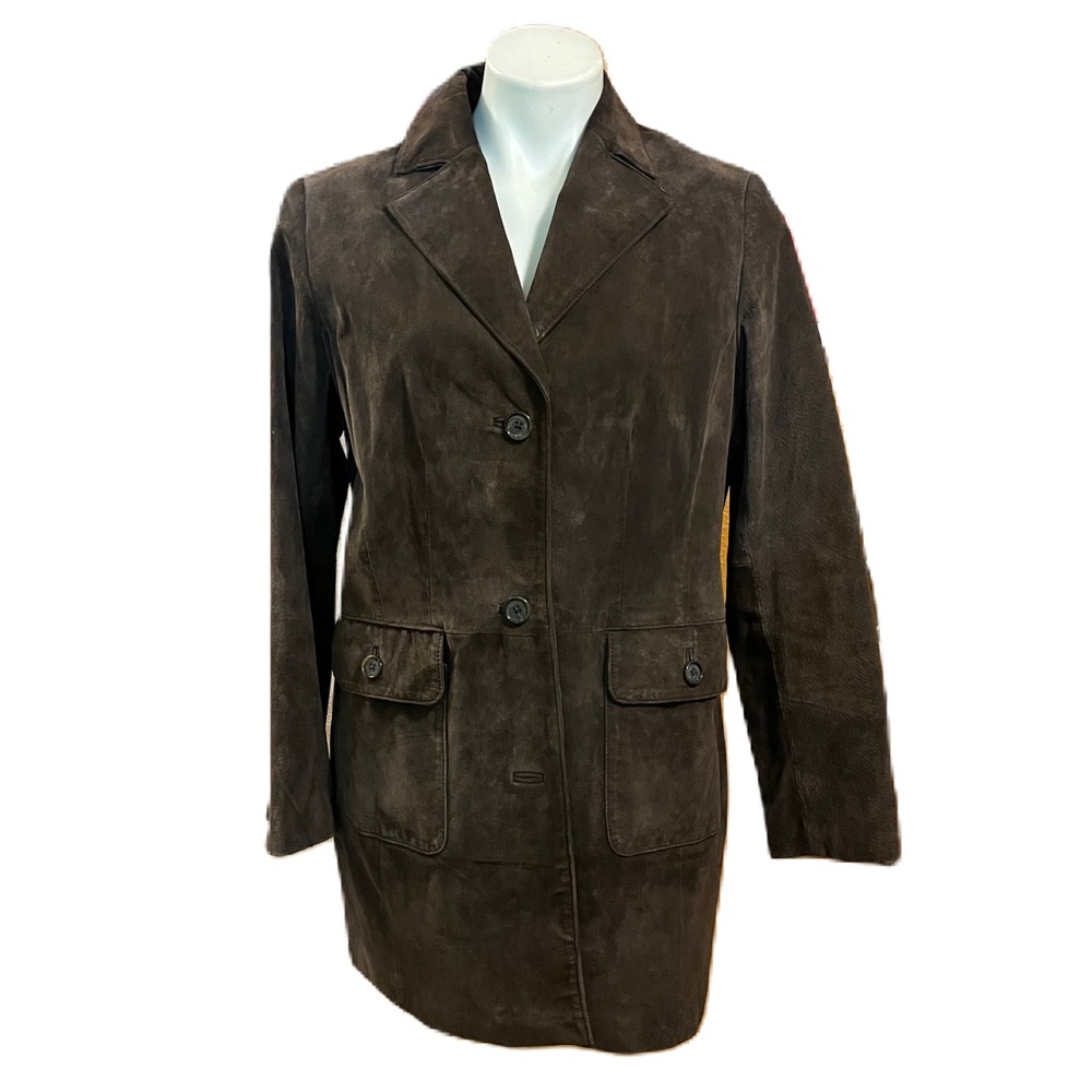 Vintage 90s Style & Co Petite brown suede button up blazer style coat Large
